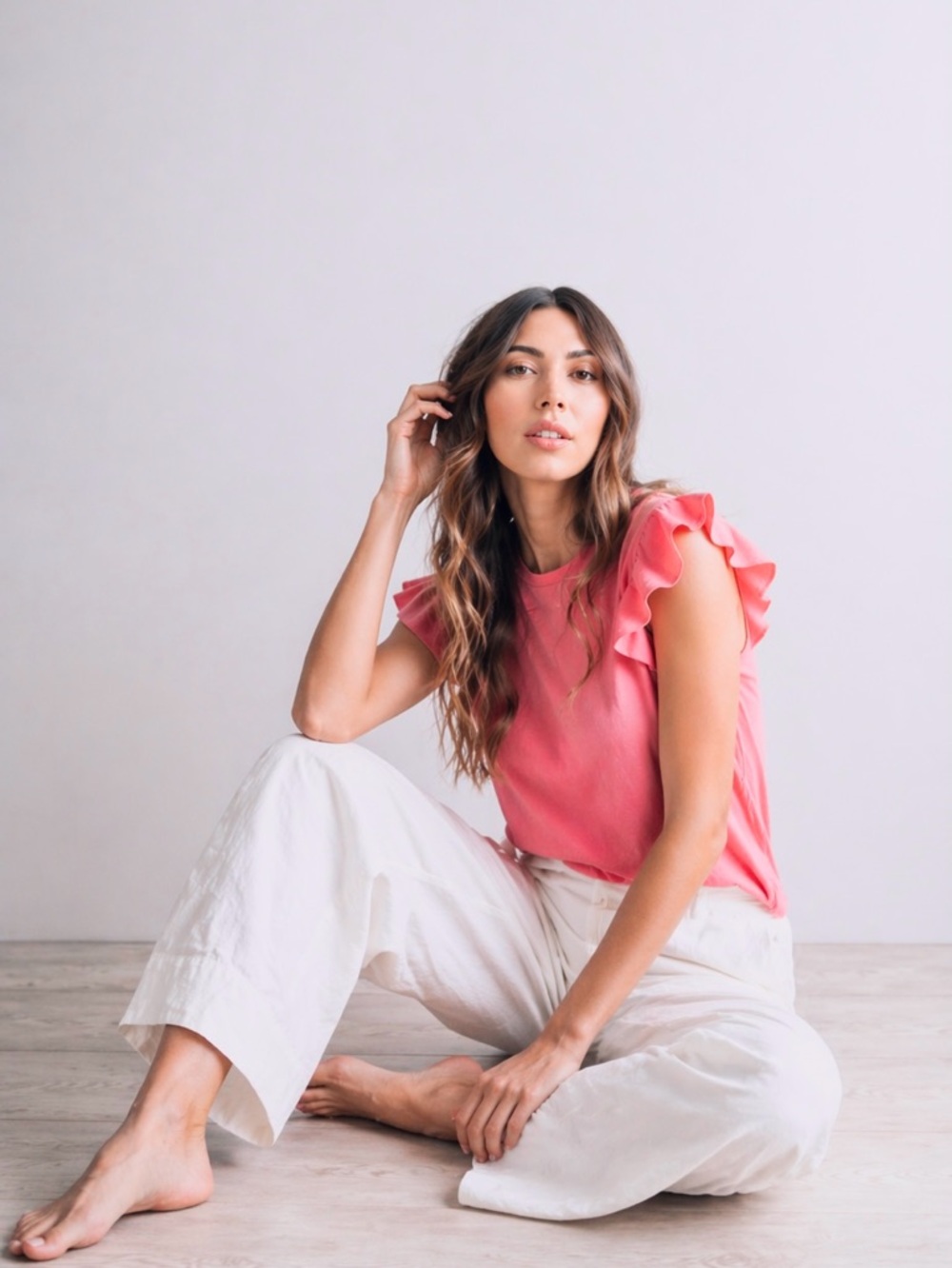 a.n.a Pink Flutter Sleeve Top — Large